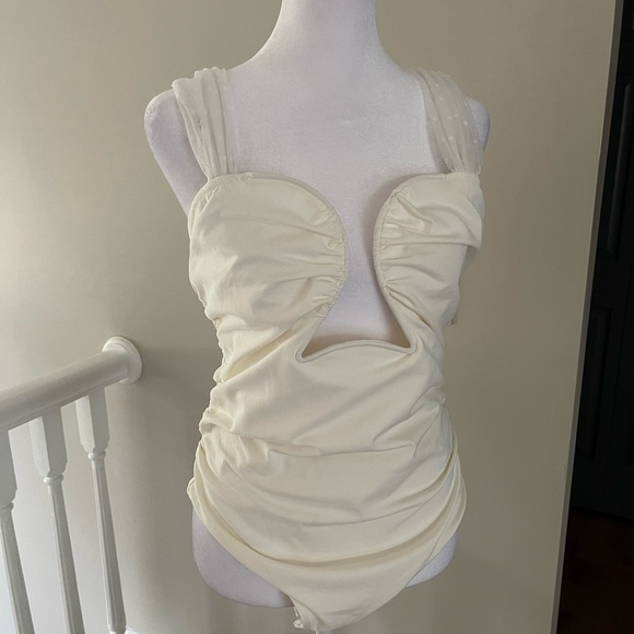 Free People Ruched Bodysuit in Cream - Picture 2 of 6